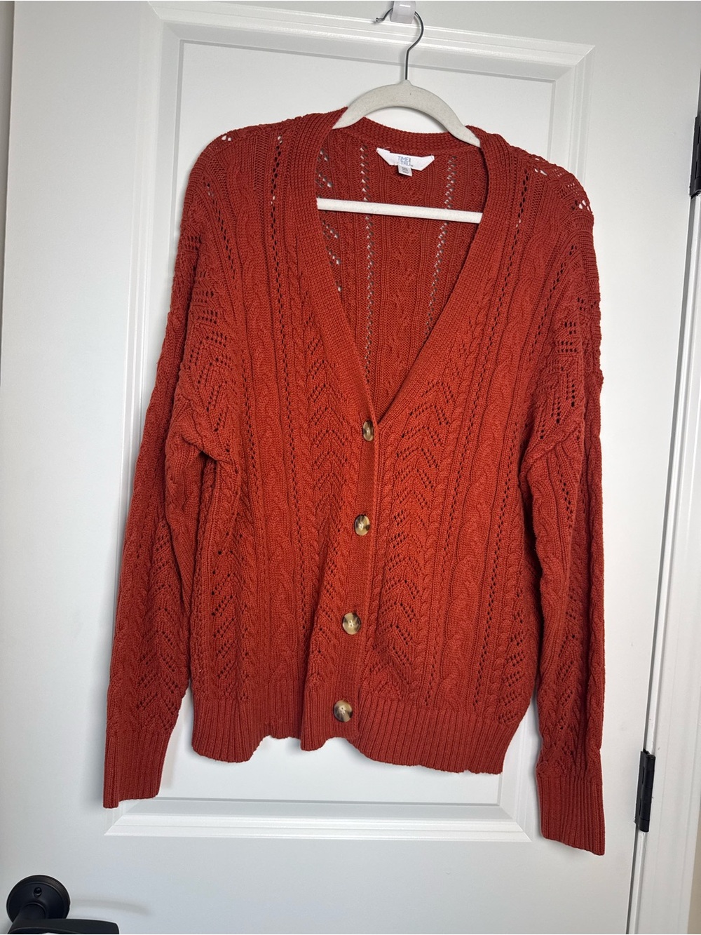 Time and Tru Rust Cable Knit Button-Up Cardigan Sweater